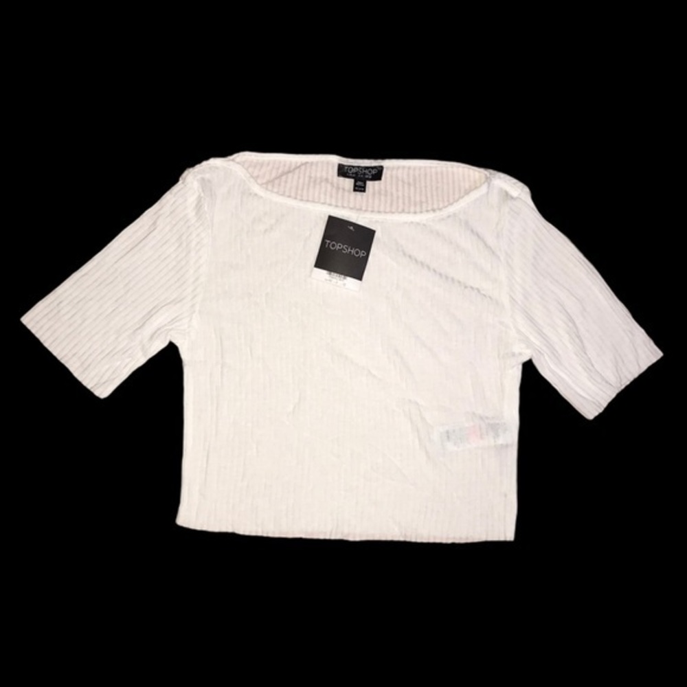 Topshop Cropped Ribbed Shirt - White -Size 8